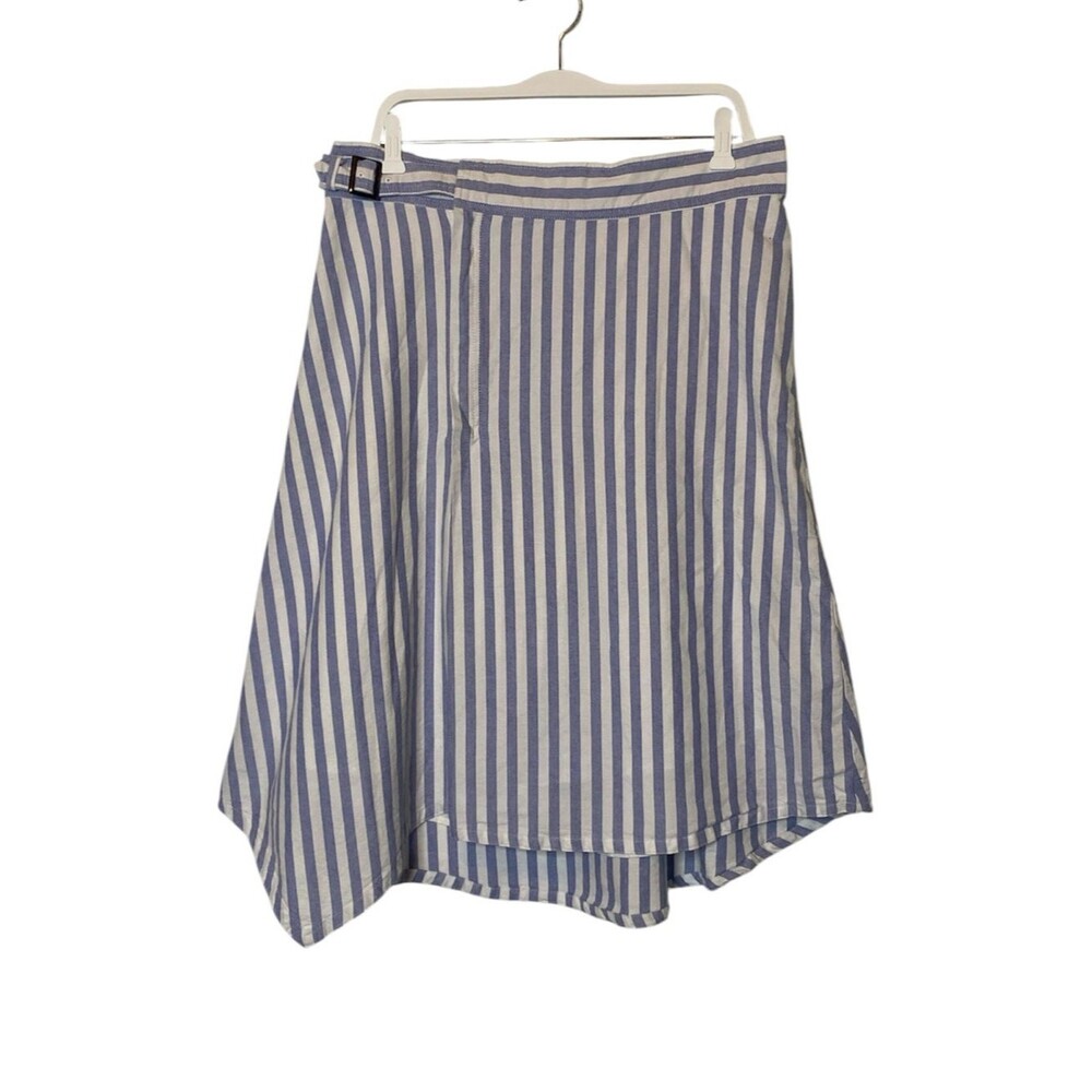 Striped Asymmetrical Preppy Midi Skirt Wrap around Coastal Nautical Cotton Skirt
